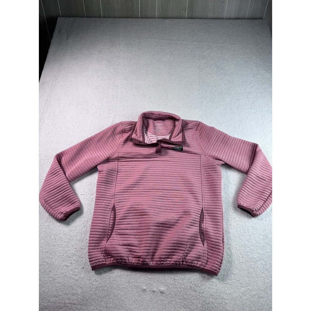 L.L.Bean Women's M REG Pink Ribbed Snap Pullover Fleece Sweatshirt Activewear